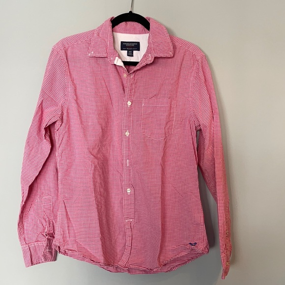 American Eagle Red/White Button Down Shirt, Medium - Picture 1 of 4